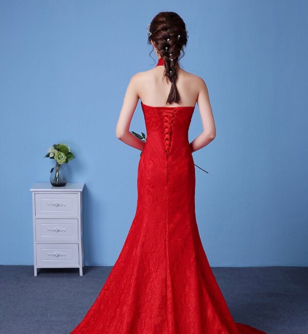 8826775624887.jpg Big Red Wedding Dress Bride Large Size Waist Fishtail Wedding Dress Fishtail Tail Korean Hanging Neck