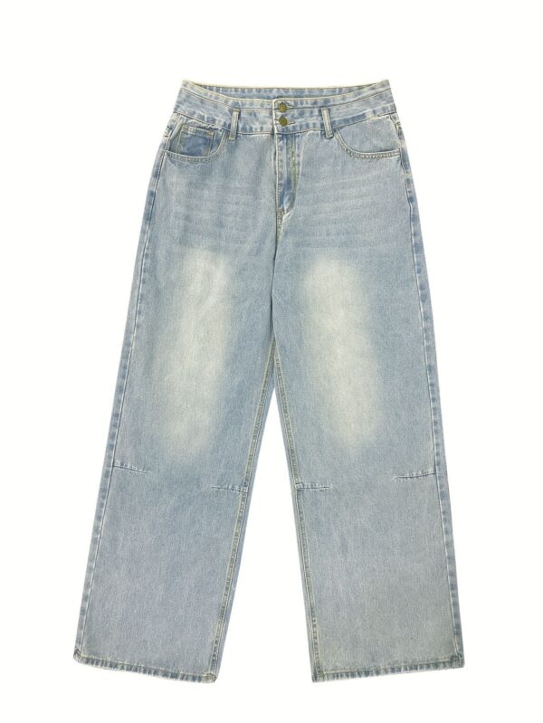 2026 New Cross-Border Foreign Trade Amazon European And American Women's Jeans With Double-Layer Waist Buttoning, Vintage Wide-Leg Jeans
