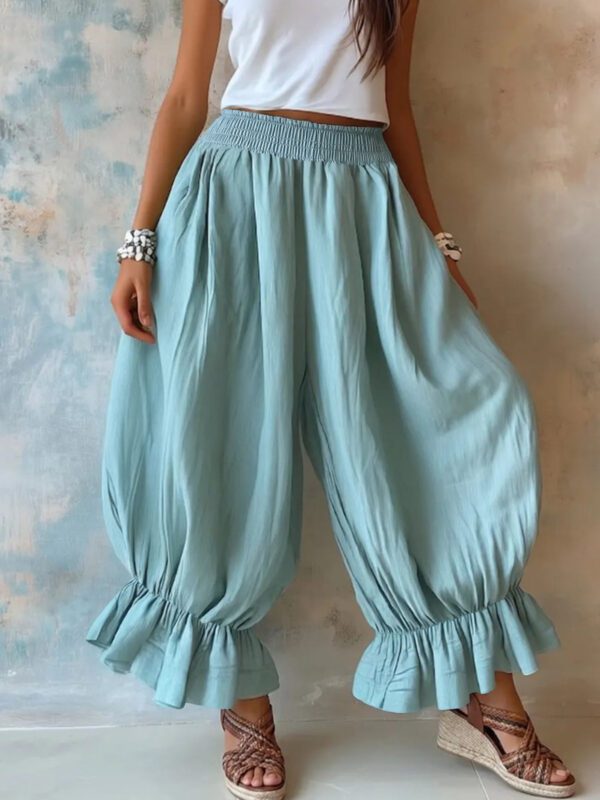 2026 Summer New Cross-Border European And American Style Loose Casual Cotton And Linen Ruffle Lantern Pants For Women