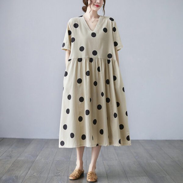 8d2b8650-5f37-442a-9e0b-ba524851cff3.jpg Loose-paneled Cotton And Linen V-neck Short-sleeved Dress