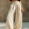 2026 Women's Spring And Autumn European And American New Style Women's Pants Solid Color Fashion Casual Loose Versatile Pocket Elastic Waist Pants