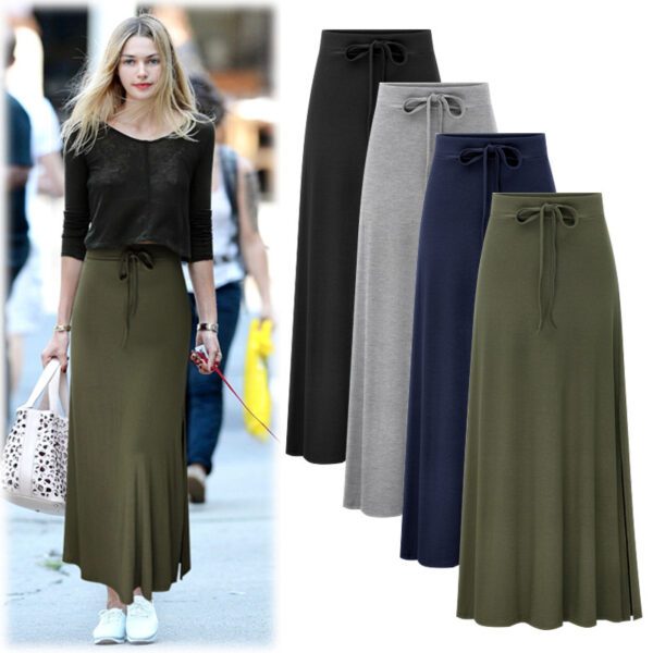 Europe And The United States Large Size Women's Fashion Knitted Skirt 200kg High Waist Long Slit A- Line Skirt Elastic Knee