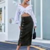 Button Irregular Slit Skirt Denim High Waist Long Skirt