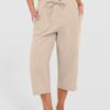 Wish Spring And Autumn European And American Women's Fashion Solid Color Cotton Linen Loose Drawstring Wide-Leg Casual Pants For Women