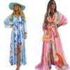 New women''s V-neck short sleeve printed long dress