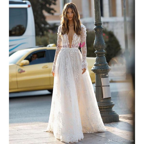 9150b743-8ba2-429a-ac92-566bd81c4947.jpg Women's Wedding Dress Lace Long Sleeve Dinner Party Gown