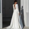 922b11dd-acc7-427b-b723-ebc26f3866d2_water.jpeg Simple Deep-V Long-sleeve Satin Bridal Gown Elegant Cathedral Train Luxurious Quality