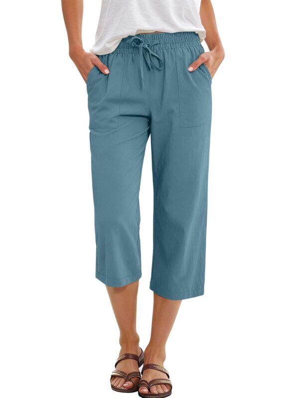 Wish Spring And Autumn European And American Women's Fashion Solid Color Cotton Linen Loose Drawstring Wide-Leg Casual Pants For Women