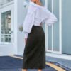 Button Irregular Slit Skirt Denim High Waist Long Skirt