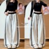 Womens High-waisted Color-block Loose-fitting Wide-leg Pants With Side Stripes