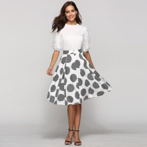 95699656-9291-4551-9828-3f10f20262e7.jpg Large Polka Dot Round Slim Fit Mid-Length Skirt With Large Hem