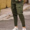 Women's High Waist Cargo Pants Drawstring Multi Pockets Stretchy Casual Pants Fashion Versatile Solid Color Long Trousers