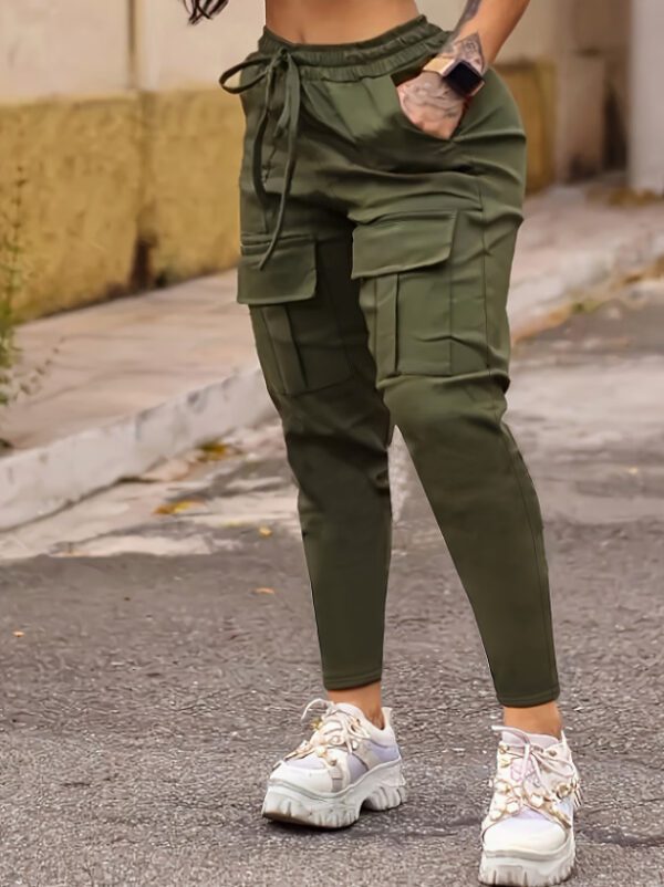 Women's High Waist Cargo Pants Drawstring Multi Pockets Stretchy Casual Pants Fashion Versatile Solid Color Long Trousers