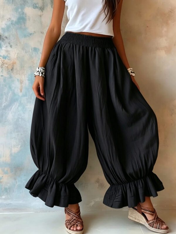 2026 Summer New Cross-Border European And American Style Loose Casual Cotton And Linen Ruffle Lantern Pants For Women