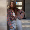 Amazon Ozon Cross-Border Women's Shirt Retro Style Loose 2025 Spring Autumn Winter Plaid Long-Sleeve Pocket Shirt Versatile