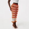 Spring Summer European Casual Fashion Mesh Pants With Open Holes And Striped Patterns Suitable For Various Outfits With Drawstring Waist And Single Piece Design
