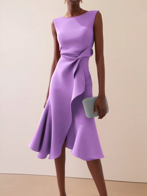 2026 Summer Women's New European And American Sleeveless Solid Color Fashion Versatile Temperament Round Neck Dress