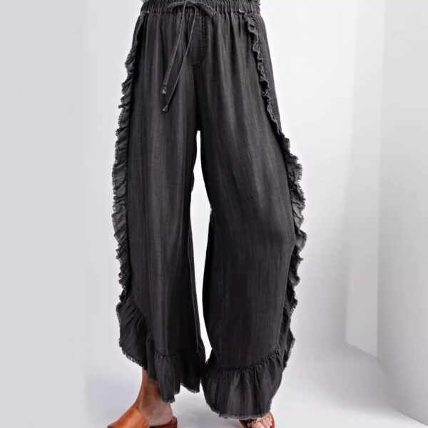 9a464e97-1f09-49eb-8a55-3b93d1d9be78_water.jpeg Womens Washed Cotton Denim Flared Pants With Ruffled Hem