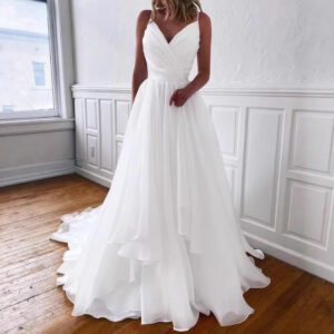 9b824ae5-2297-4b3a-9668-ce3b2c4d75fe.jpg Fitted-waist Pleated V-neck Strap Light Wedding Dress
