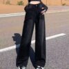 Black And Gray Wide-leg Jeans High-waisted Loose-fit Slim-cut