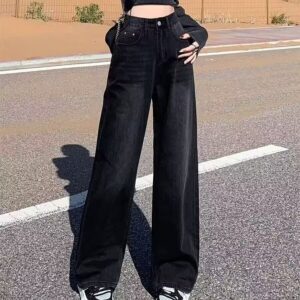 Black And Gray Wide-leg Jeans High-waisted Loose-fit Slim-cut