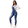 Womens Stretchy Slim-Fit Denim Ripped Suspender Pants
