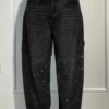 Ins Shiny Straight Jeans With Pockets Fashion Loose Wide-leg Pants For Women Street-style Trousers