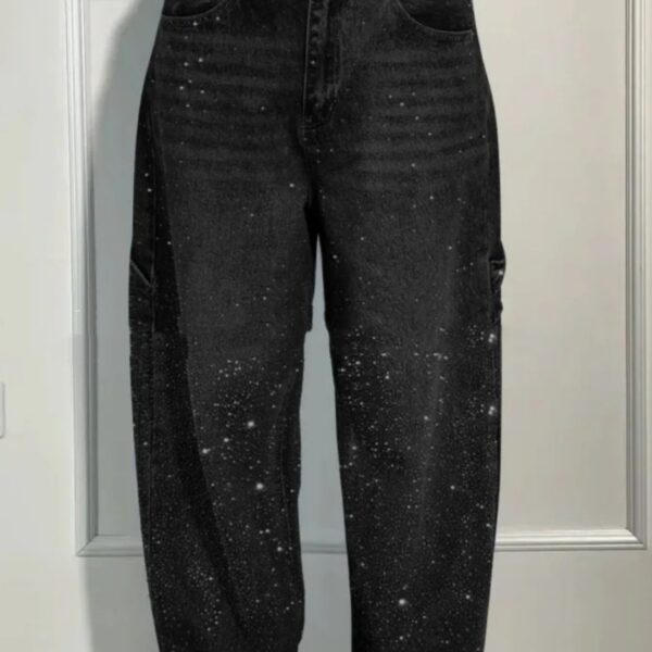 Ins Shiny Straight Jeans With Pockets Fashion Loose Wide-leg Pants For Women Street-style Trousers
