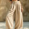 2026 Women's Spring And Autumn European And American New Style Women's Pants Solid Color Fashion Casual Loose Versatile Pocket Elastic Waist Pants
