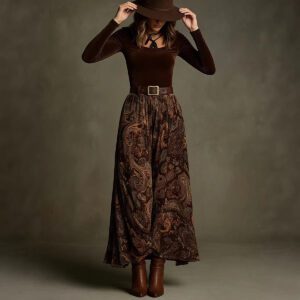 9f467940-cea8-4d38-8274-1ef6b534afe3.jpg Elegant Flared Vintage-print Long Dress For Women
