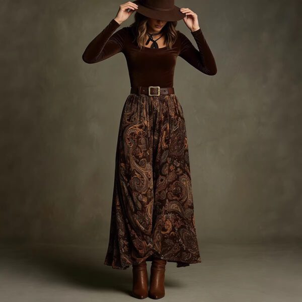 9f467940-cea8-4d38-8274-1ef6b534afe3.jpg Elegant Flared Vintage-print Long Dress For Women