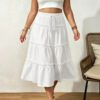 Amazon Cross-border European And American Layered Wood-ear Cake Skirt Drawstring Loose Slim-fit Mid-length Half-length