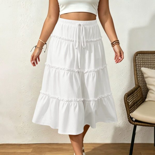 Amazon Cross-border European And American Layered Wood-ear Cake Skirt Drawstring Loose Slim-fit Mid-length Half-length