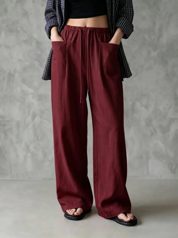 European And American Cross-Border Amazon Independent Site New Women's Solid Color Wide-Leg High-Waisted Loose Drawstring Casual Pants