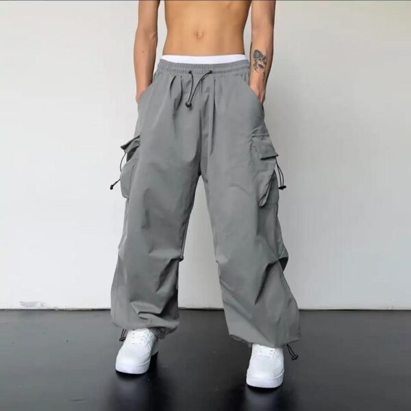 American-style Vintage Work Pants For Men And Women, Summer Versatile Straight-leg, Drapey, Cuffed, Loose Wide-leg Casual Pants-Light Gray