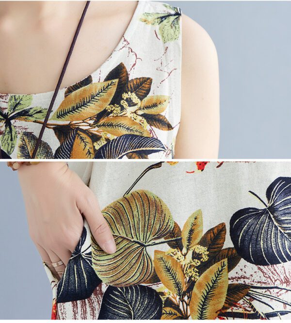 a0521191-9583-4dfc-b701-ca5f561f10e8.jpg Printed Cotton Linen Round Neck Sleeveless Dress Women's