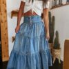 a140ab09-aa93-466c-900f-c0ce642bf1df.jpg Bohemian A- Line Layered Cake Denim Skirt
