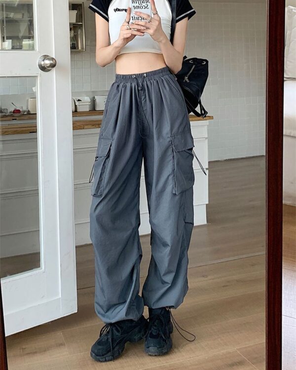 American-style Vintage Work Pants For Men And Women, Summer Versatile Straight-leg, Drapey, Cuffed, Loose Wide-leg Casual Pants-Dark Gray
