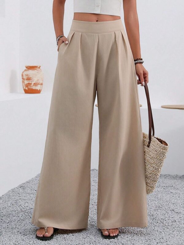 2025 European And American Cross-Border Amazon Autumn Women's New Pocket High-Waisted Fashion Versatile Wide-Leg Pants Long Pants Commuting