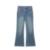 Womens Retro Loose-fit Mid-rise Turn-up-waist Denim Pants