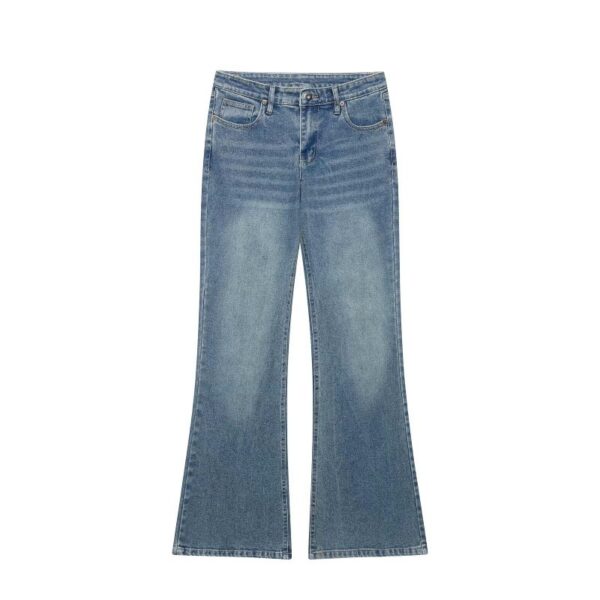Womens Retro Loose-fit Mid-rise Turn-up-waist Denim Pants