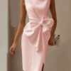 2026 European And American Women's Bow Decoration Solid Color Sleeveless Dress Jumpsuit Short Skirt