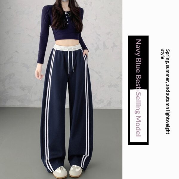 Womens High-waisted Color-block Loose-fitting Wide-leg Pants With Side Stripes