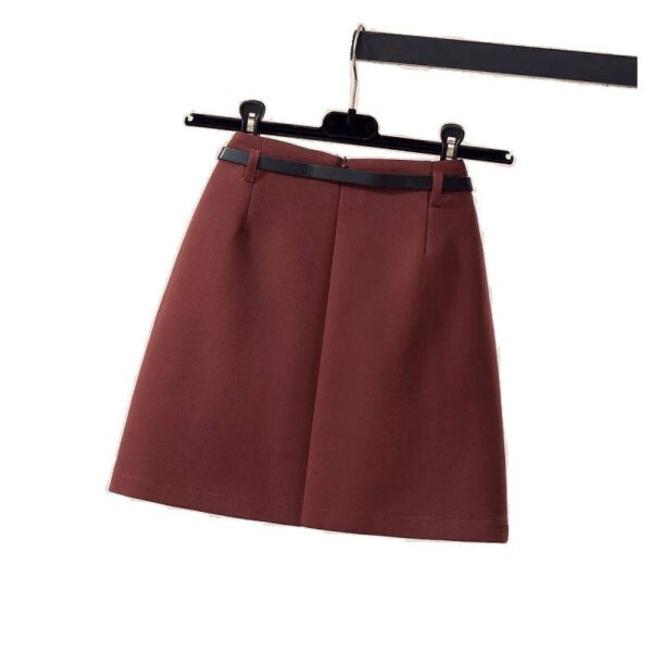 Gray Suit Skirt With Belt For Women