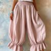 2026 Summer New Cross-Border European And American Style Loose Casual Cotton And Linen Ruffle Lantern Pants For Women