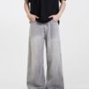 Black And Gray Wide-leg Jeans High-waisted Loose-fit Slim-cut