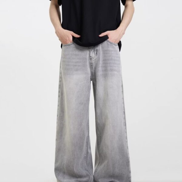 Black And Gray Wide-leg Jeans High-waisted Loose-fit Slim-cut
