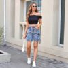 Womens Straight-Leg Denim Overalls Shorts Loose-Fit High-Waisted