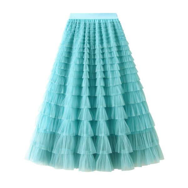 abd5c547-45f4-4ec6-8956-6241290e51a7.jpg A-Line Mesh Ruffle Skirt Women's Temperament Sweet Long Skirt Slim Cupcake Dress Womens Clothing