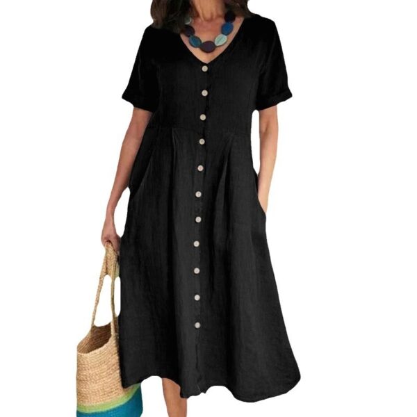 2026 Spring Summer European And American Women's New Solid Color Loose High Waist Cotton And Hemp Dress